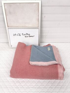 Vintage Avonmore All Wool Reversible Pink & Blue Satin-Trimmed Blanket
